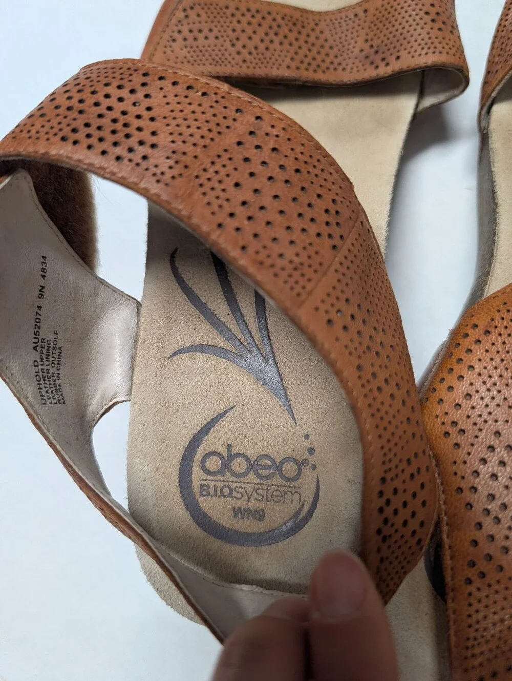 Abeo Brown Perforated Adjustable Leather Wedge Sandals Size 9